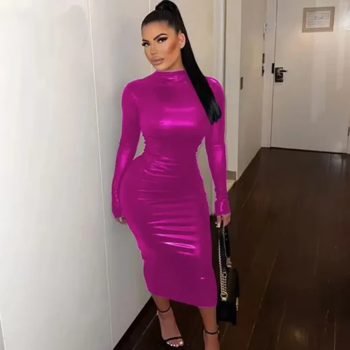 Black prom dresses, long sleeve bodycon streetwear midi dress wholesale - Image 2