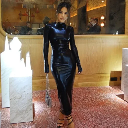 Black prom dresses, long sleeve bodycon streetwear midi dress wholesale - Image 3