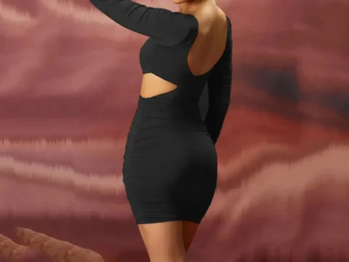 Black prom dresses: Sexy long sleeve backless mini bodycon dress - Image 3