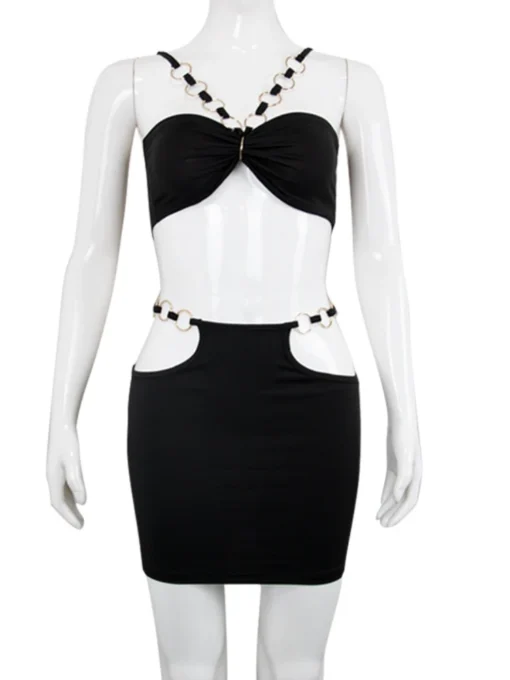 Black prom dresses: Sexy sleeveless bodycon dress with metal ring strap - Image 2