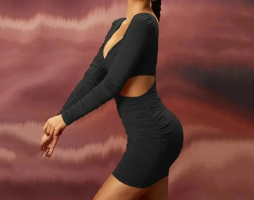 Black prom dresses: Sexy long sleeve backless mini bodycon dress - Image 2