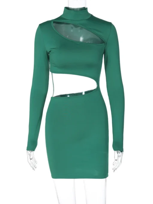 Black prom dresses, solid long sleeve cut-out mini dress, sexy streetwear - Image 6