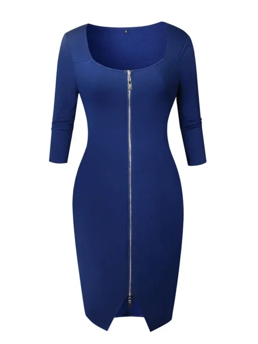 Elegant black prom dresses, bodycon half-sleeve zipper slim dress - Image 4