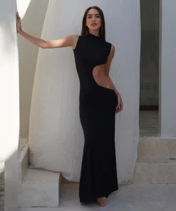 Sexy Cut-Out Maxi Bodycon Sleeveless Black Prom Dress