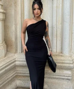 Summer Sexy Sleeveless Backless Split Maxi Black Prom Dress