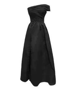 One Shoulder Satin High Waist Split Black Prom Dress for Women