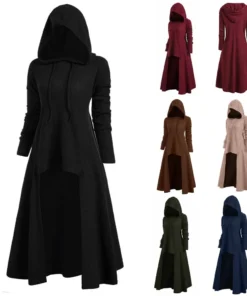 Gothic Hooded Long Sleeve Medieval Cloak Black Prom Dress