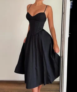 Sleeveless Corset A-Line Long Black Prom Dress for Women