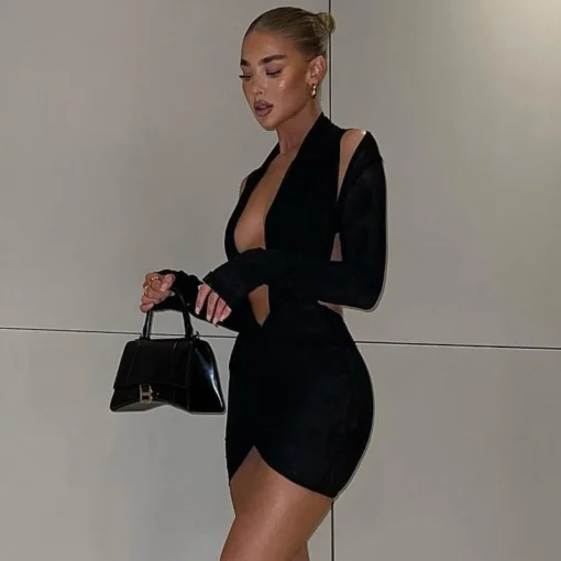 Hirigin Women Deep V Neck Sleeveless Bodycon Mini Party Dress