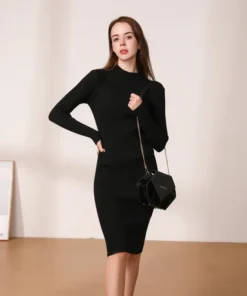 Winter Elegant Knit Midi Bodycon Sweater Black Prom Dress