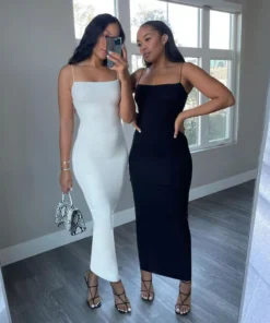 Elegant Bodycon Strap Midi Black Prom Dress for Women