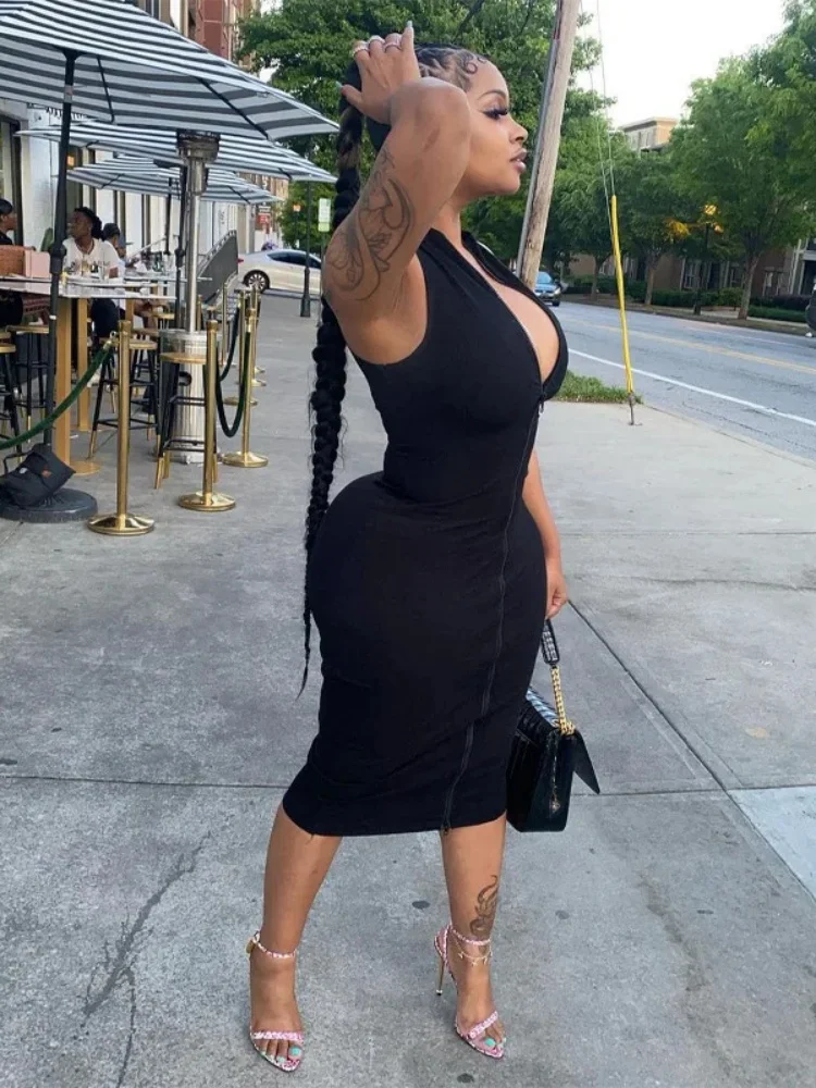 Sexy Sleeveless Bodycon Night Black Prom Dress with Zipper Design - Image 6