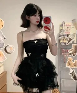 Y2K Sleeveless Corset Bodycon Mini Black Prom Dress for Women