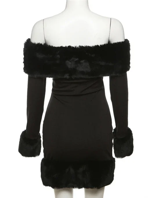 2025 Black Strapless Fluff Bodycon Mini Dress Elegant Evening Party - Image 6