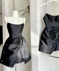 Elegant A-Line Mini Spaghetti Straps Black Prom Dress