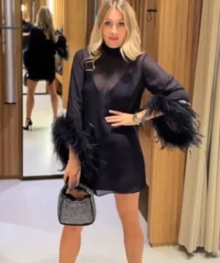 Sexy Sheer Patchwork Feather Neck Black Mini Prom Dress