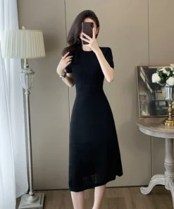 A-Line Short Sleeve Casual Sweet Style Black Prom Dress for Women