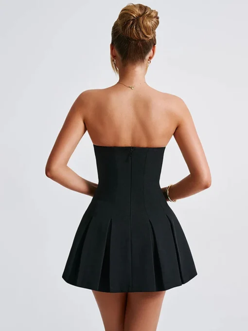 Black Strapless Backless Ruffle Bodycon Mini Sexy Evening Party Dress - Image 3