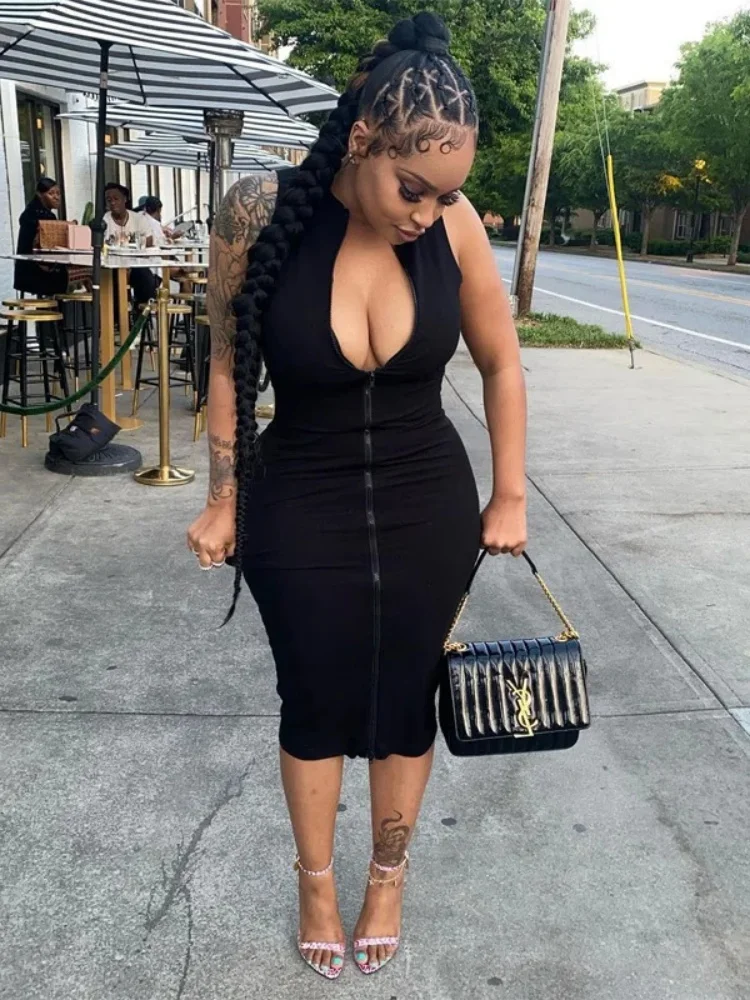 Sexy Sleeveless Bodycon Night Black Prom Dress with Zipper Design - Image 5