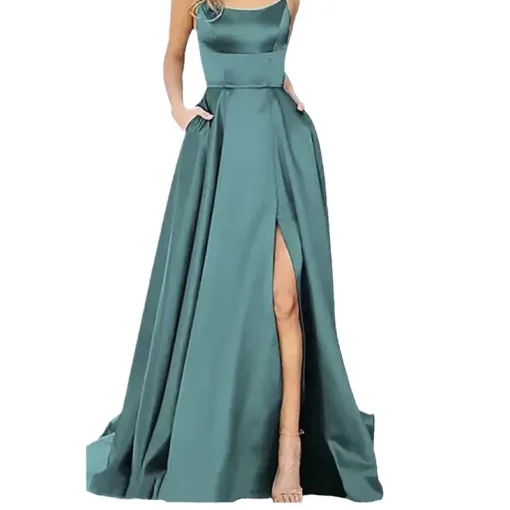 Elegant Bridesmaid Slit Evening Long Dress With Tail For Banquets - Image 5