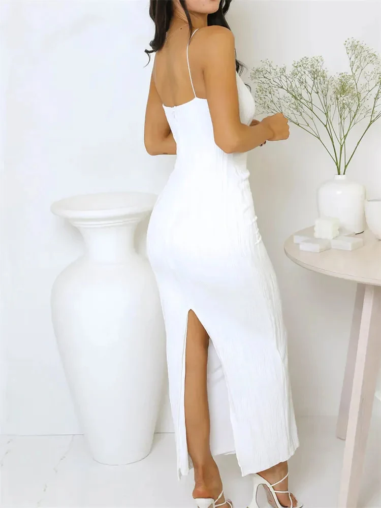 Sexy Ruched Sleeveless Back Split Maxi Black Prom Dress - Image 5