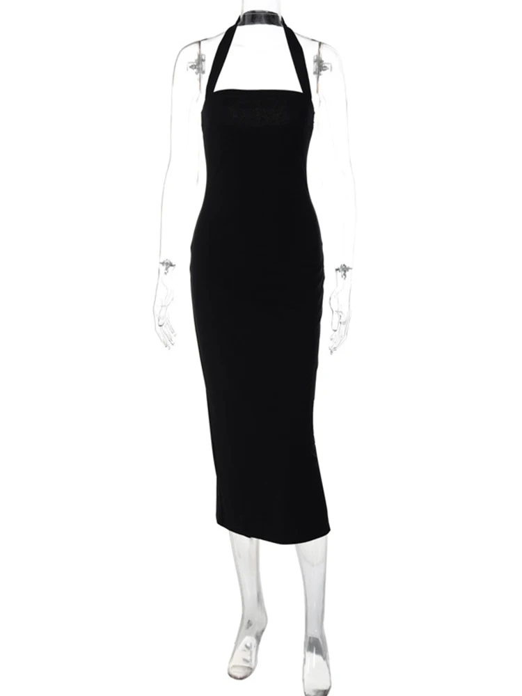 Y2K Elegant Halter Backless Bodycon Maxi Black Party Dress - Image 6