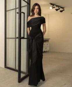 Elegant Slash Neck Bodycon Maxi Black Prom Dress