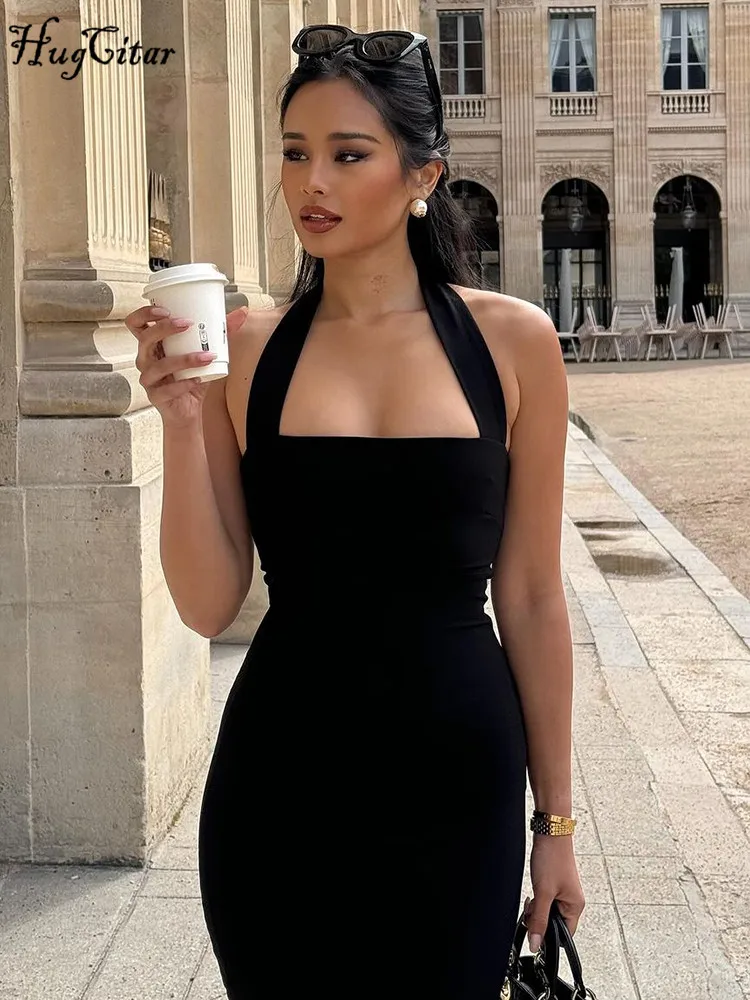 Y2K Elegant Halter Backless Bodycon Maxi Black Party Dress - Image 4