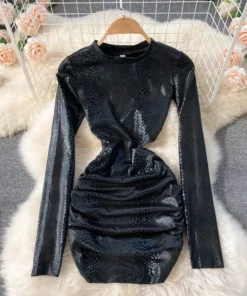 Sexy Snake Print Bodycon Mini Dress For Women Party Streetwear