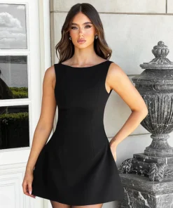 Elegant Sexy Backless Bodycon Mini Black Prom Dress for Women