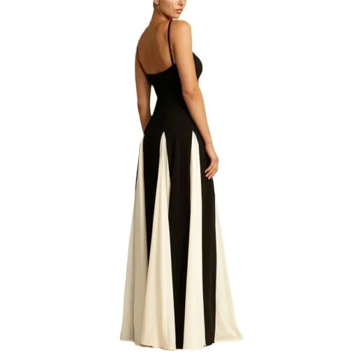 Elegant Black White Patchwork Strap Midi Dress For Party Club - Image 6