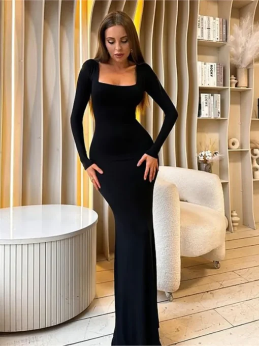 Sexy Black Bodycon Long Sleeve Dress For Women Autumn Party - Image 6