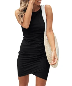Sexy Sleeveless Wrap Irregular Hem Black Prom Dress
