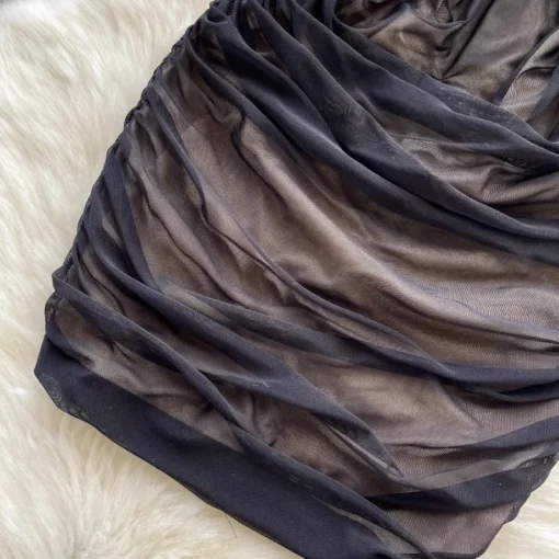 Sexy Off Shoulder Mesh Pleated Summer Pencil Dress Women Fashion - Image 5