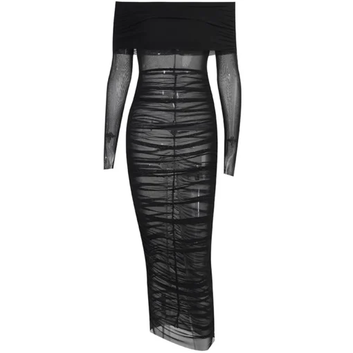 Women’s Mesh See Through Long Sleeve Mini Bodycon Party Dress - Image 6