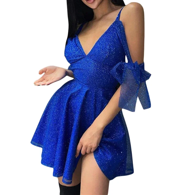 Sparkly Sequin Backless Mini Sleeveless V-Neck Black Prom Dress - Image 6