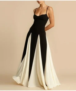Elegant Black White Patchwork Strap Midi Dress For Party Club