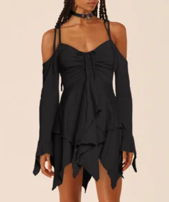 Spaghetti Strap Mini Backless Pleated Black Prom Dress for Women
