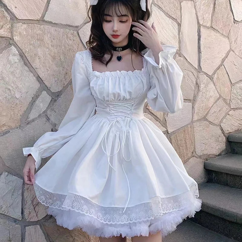 Gothic Black Prom Dress with Puff Sleeves Lace Trim Vintage Lolita Style for Women - Image 4