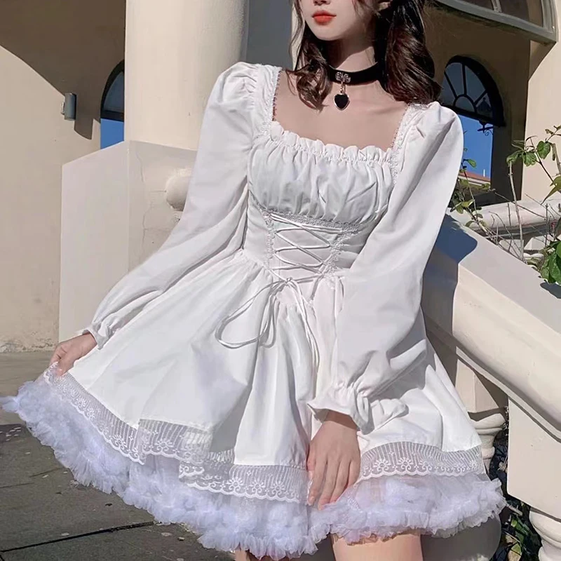 Gothic Black Prom Dress with Puff Sleeves Lace Trim Vintage Lolita Style for Women - Image 5