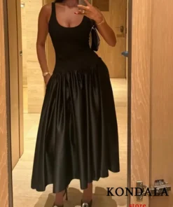 Vintage V-Neck Ruffle Patchwork Cami Black Prom Dress
