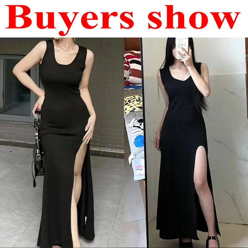 Summer Elegant Slim Fit Sleeveless Split Long Black Prom Dress - Image 7