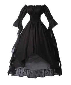 Halloween Gothic Victorian Renaissance Ruffle Black Prom Dress