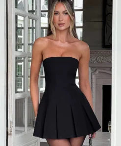Black Strapless Backless Ruffle Bodycon Mini Sexy Evening Party Dress