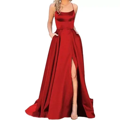 Elegant Bridesmaid Slit Evening Long Dress With Tail For Banquets - Image 2