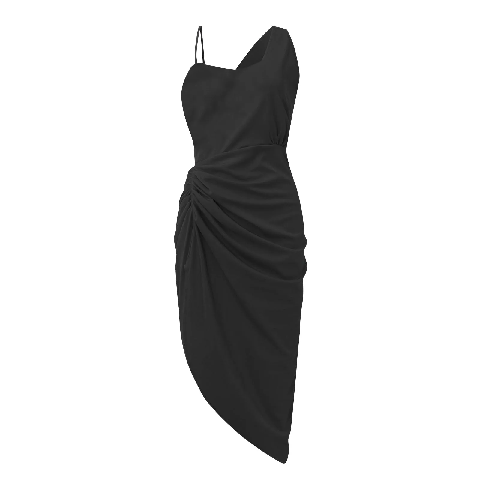 Sequin One Shoulder Slit Maxi Elegant Black Prom Dress - Image 5