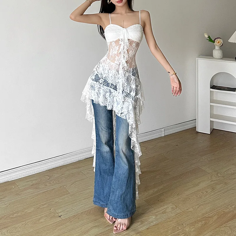 Sexy Strapless Patchwork Mesh Black Prom Dress with Ruffle Split Party Style - Image 5