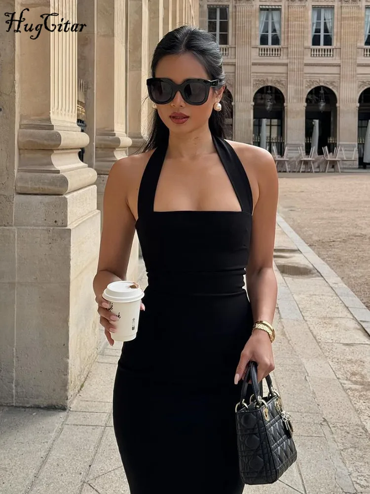Y2K Elegant Halter Backless Bodycon Maxi Black Party Dress - Image 5