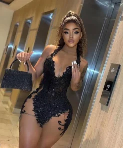 Customized Sparkly Mini Cocktail Gown with Glitter Applique for Women