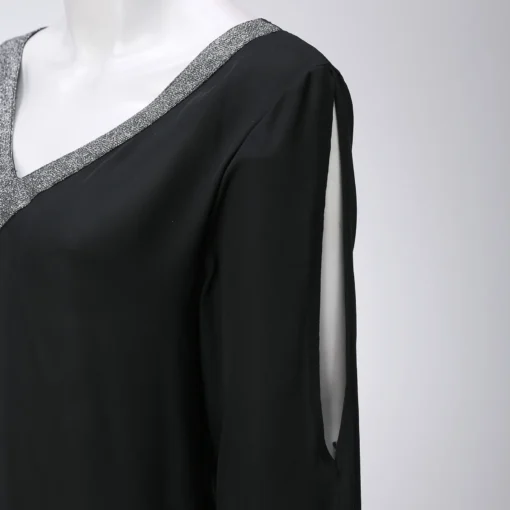 Glamorous Black Mesh V-Neck Long Evening Dress Size 14 Women - Image 4
